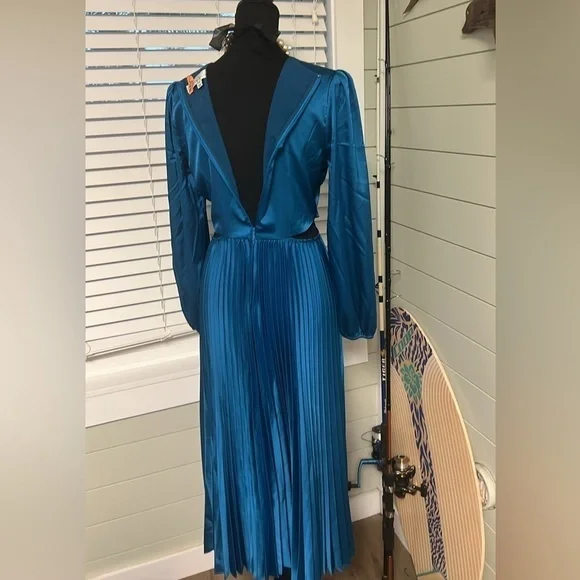 Adelyn Rae, Long Blouson Sleeve, Pleated Skirt, Side Cut-Out Dress, EUC,Size Med - Picture 4 of 12